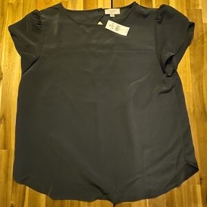 🩷NWT🩷Ann Taylor Loft Dark Gray Sheer Top With Peek A Boo Back